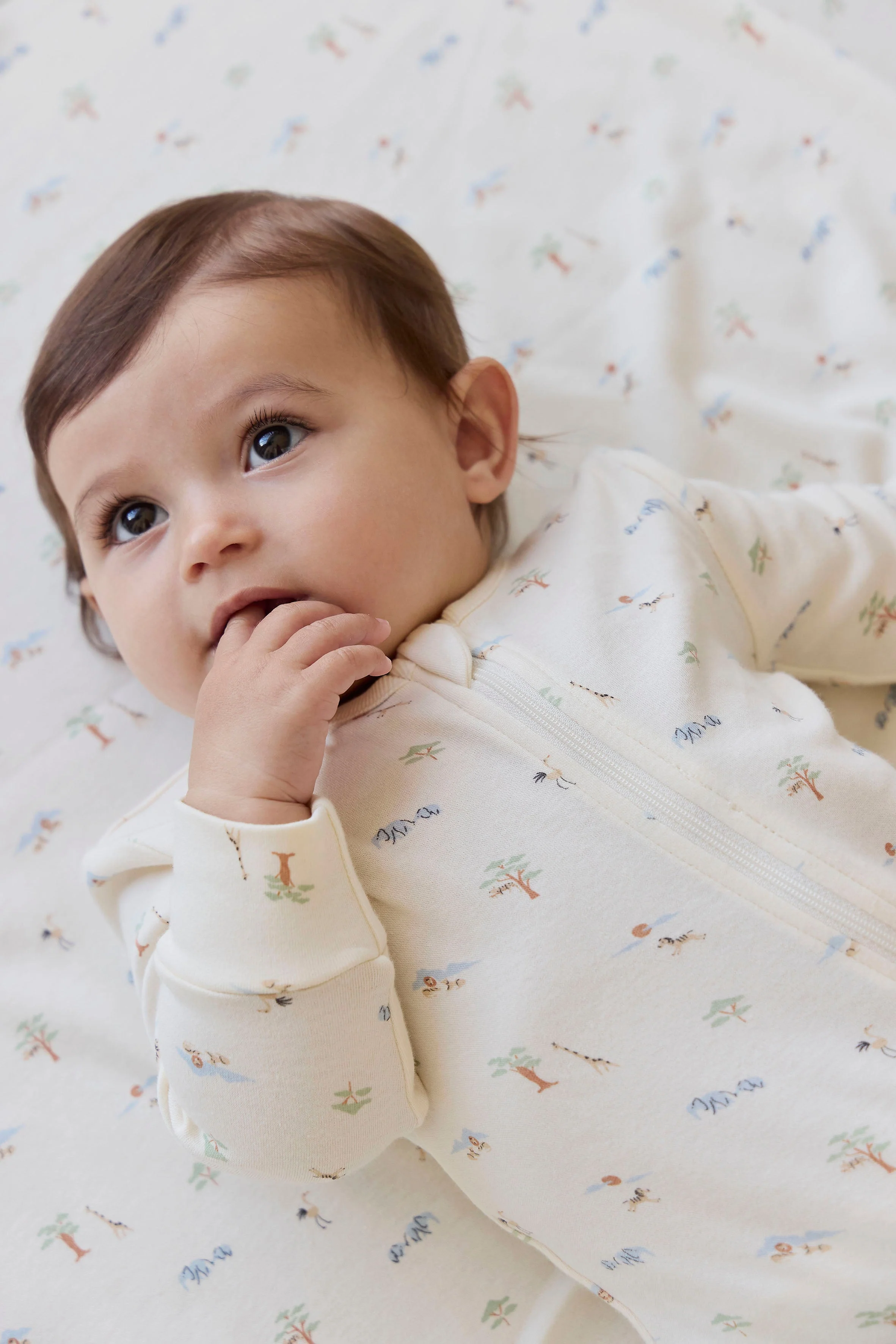 Organic Cotton Reese Zip Onepiece - Savannah Animals Tofu - Image 2