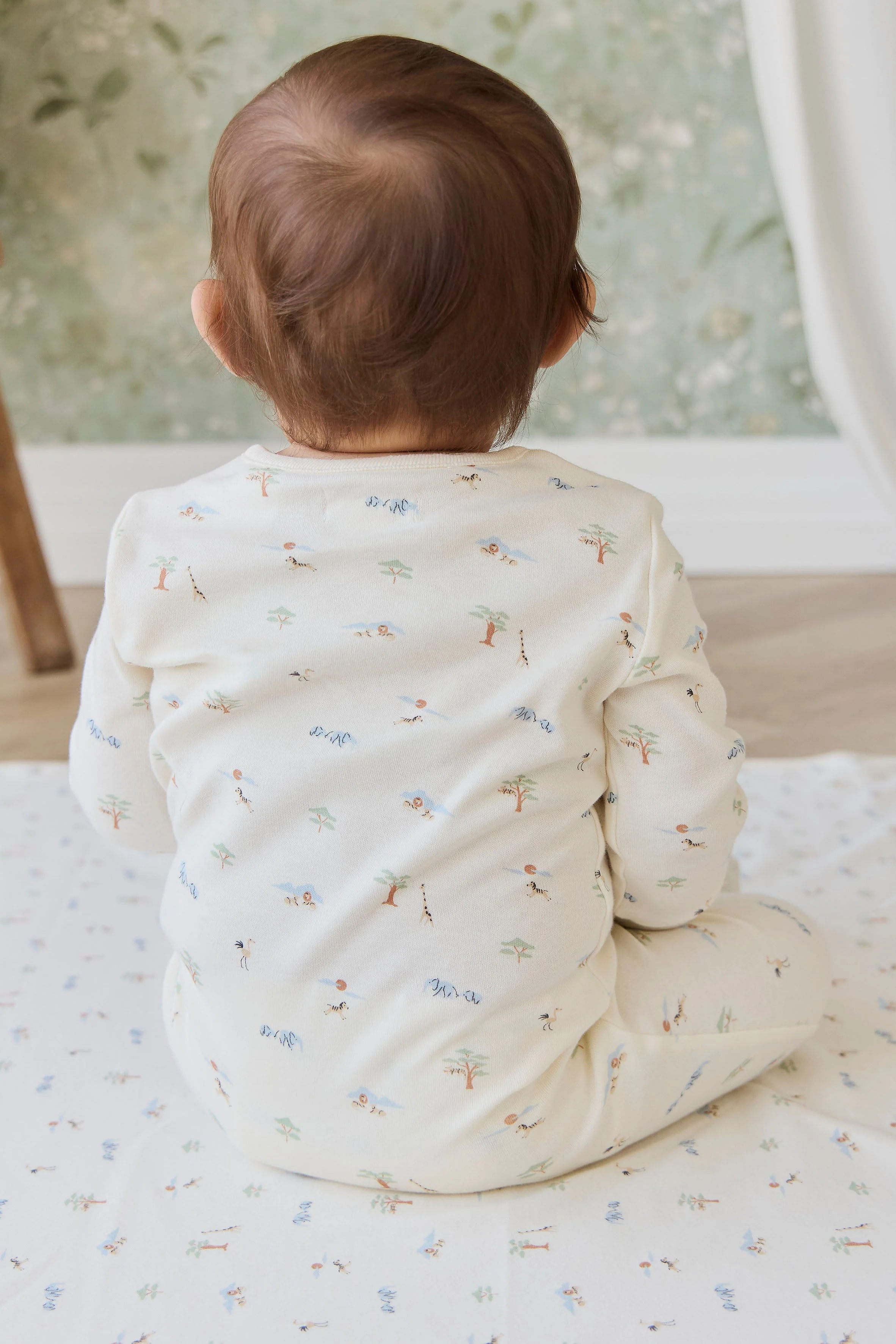 Organic Cotton Reese Zip Onepiece - Savannah Animals Tofu - Image 5