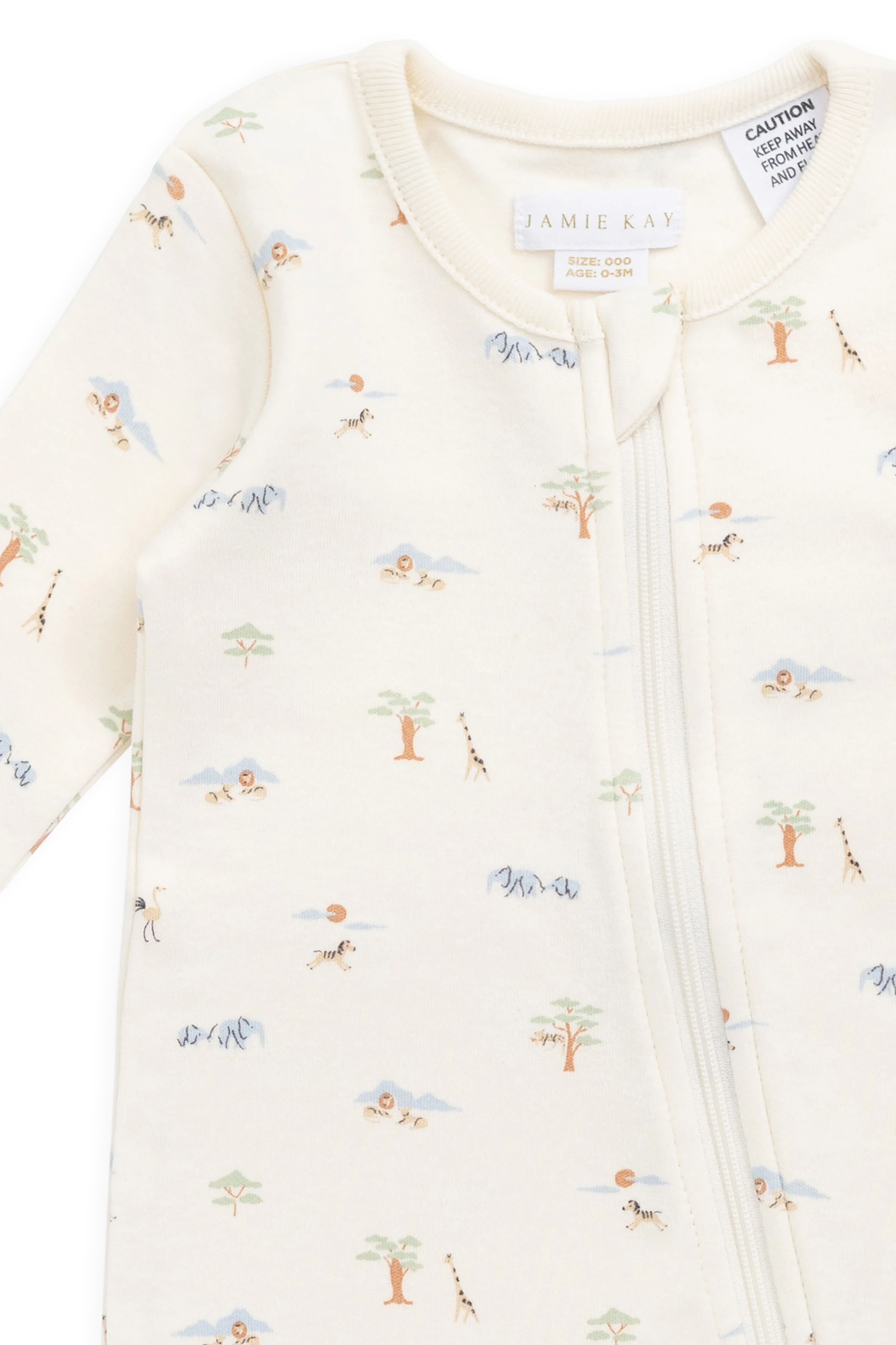 Organic Cotton Reese Zip Onepiece - Savannah Animals Tofu - Image 6