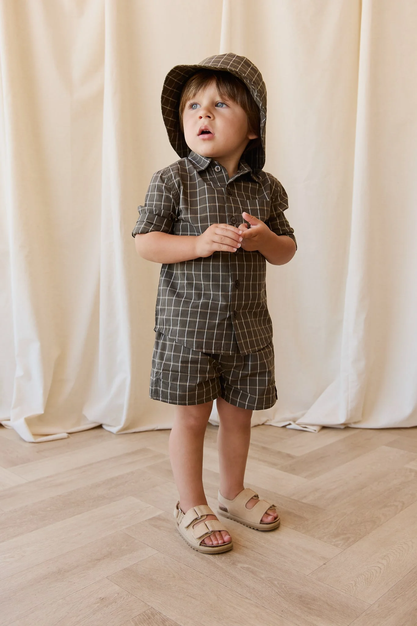 Organic Cotton Silas Short - Variegated Grid Tarmac