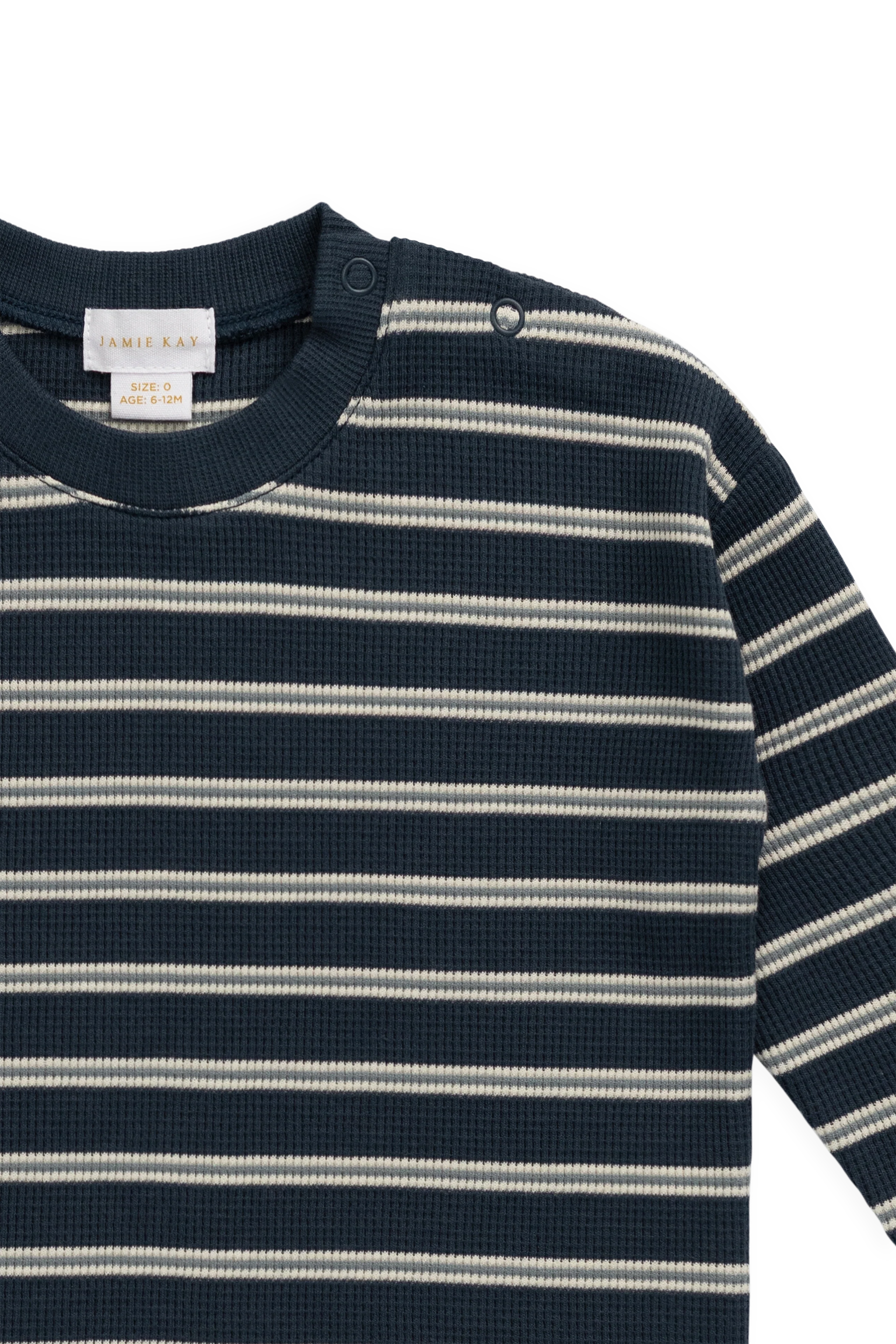 Organic Cotton Waffle Leith Long Sleeve Top - Dreamer Stripe Captain - Image 10
