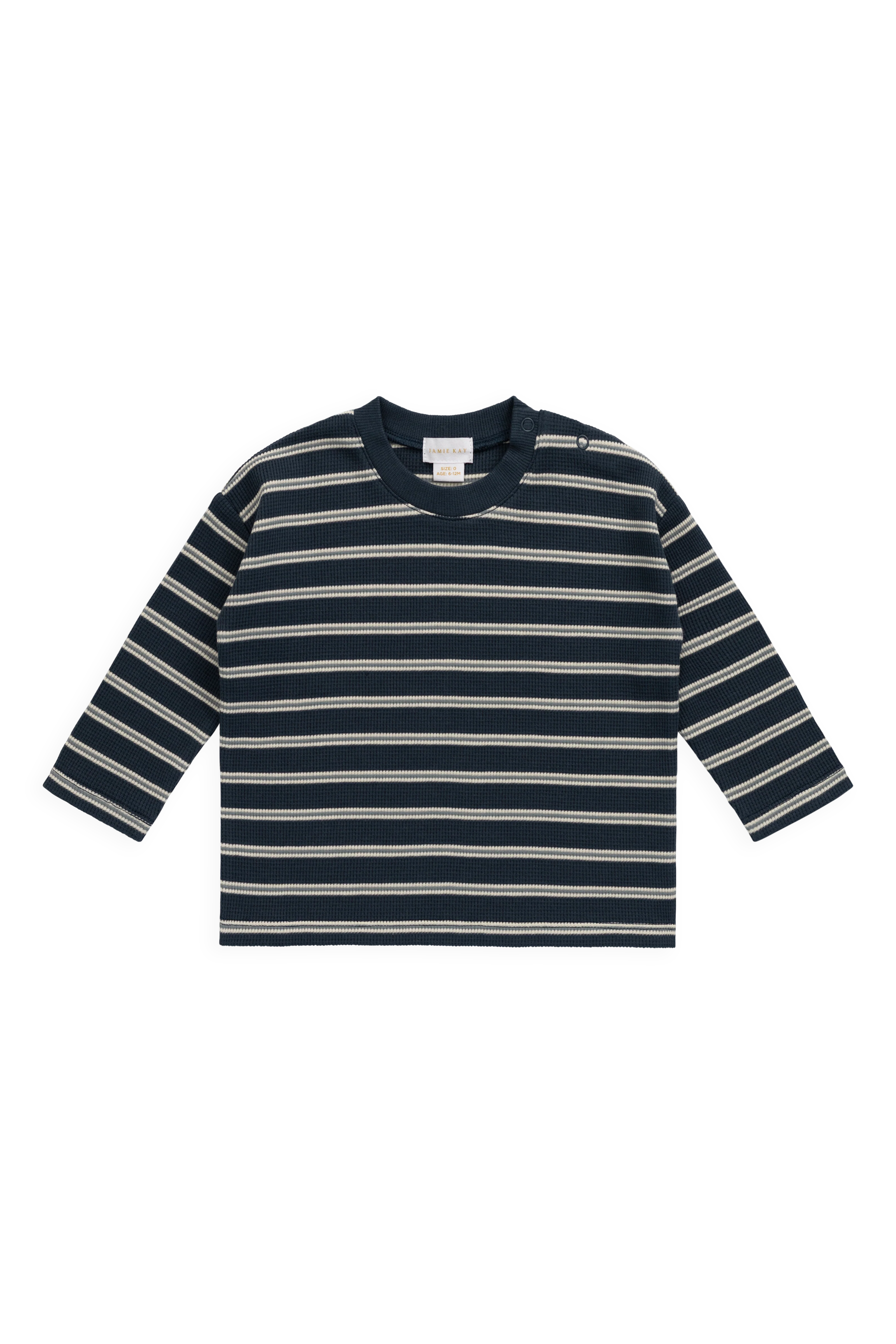 Organic Cotton Waffle Leith Long Sleeve Top - Dreamer Stripe Captain - Image 2