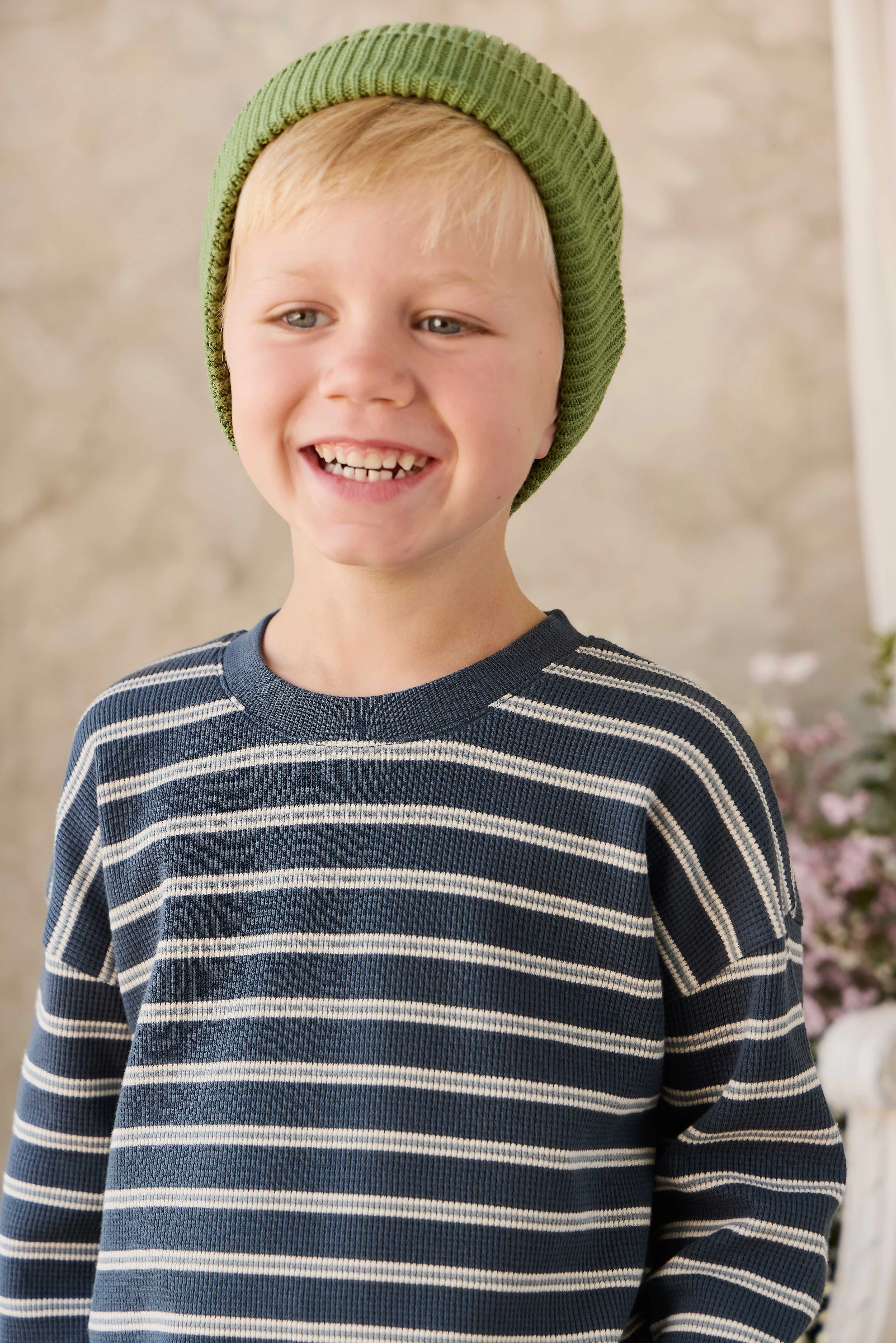 Organic Cotton Waffle Leith Long Sleeve Top - Dreamer Stripe Captain - Image 5