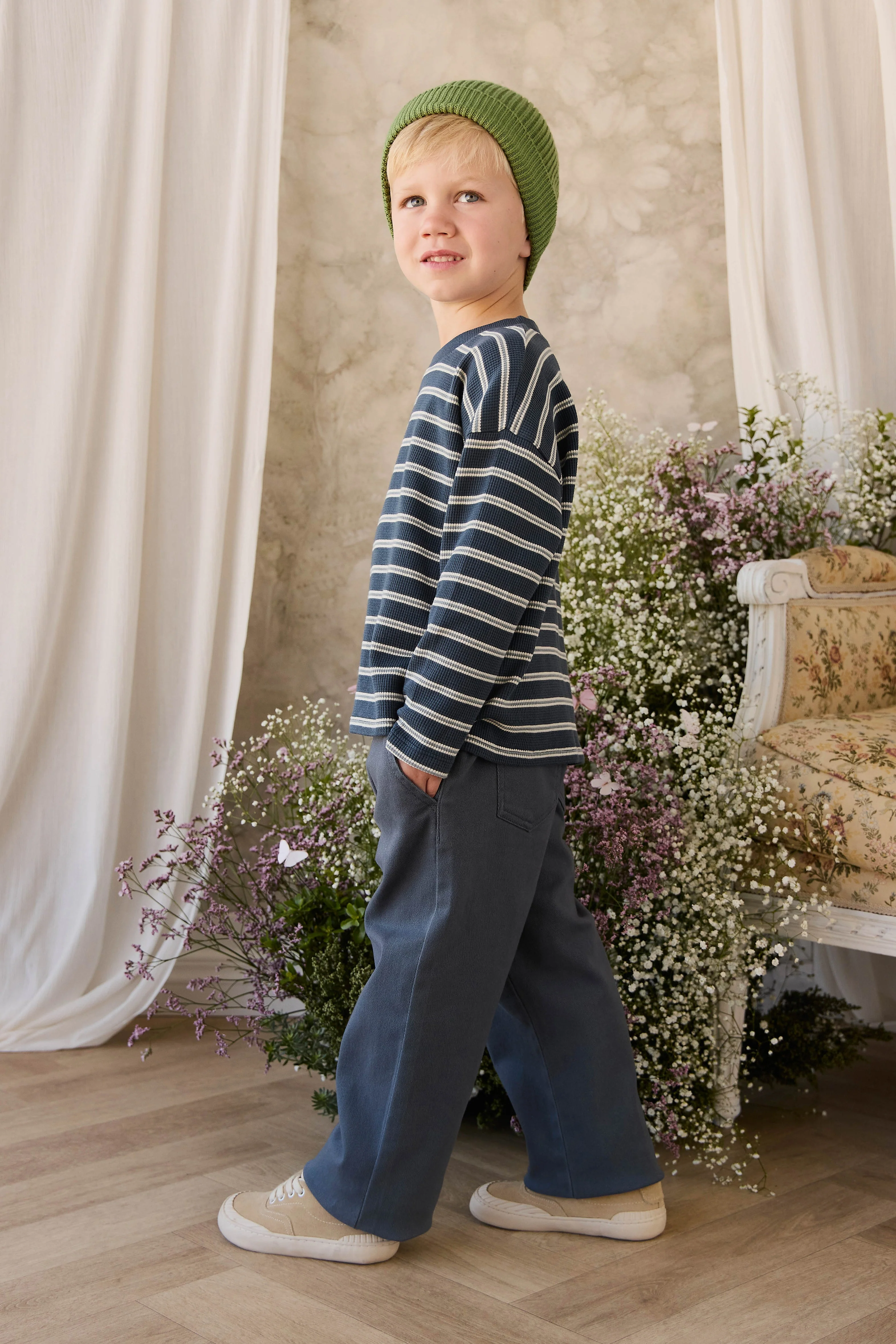 Organic Cotton Waffle Leith Long Sleeve Top - Dreamer Stripe Captain - Image 7