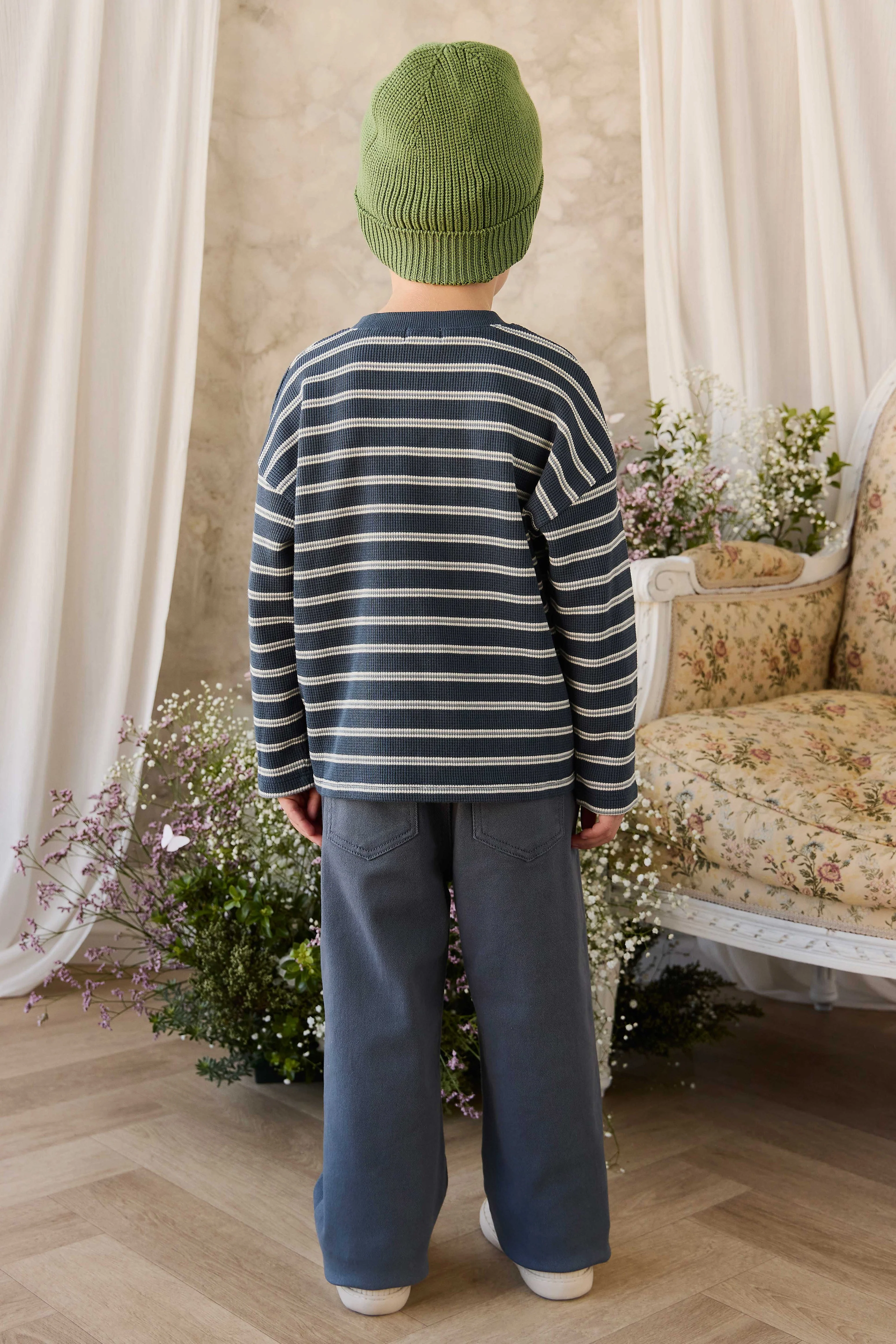Organic Cotton Waffle Leith Long Sleeve Top - Dreamer Stripe Captain - Image 8
