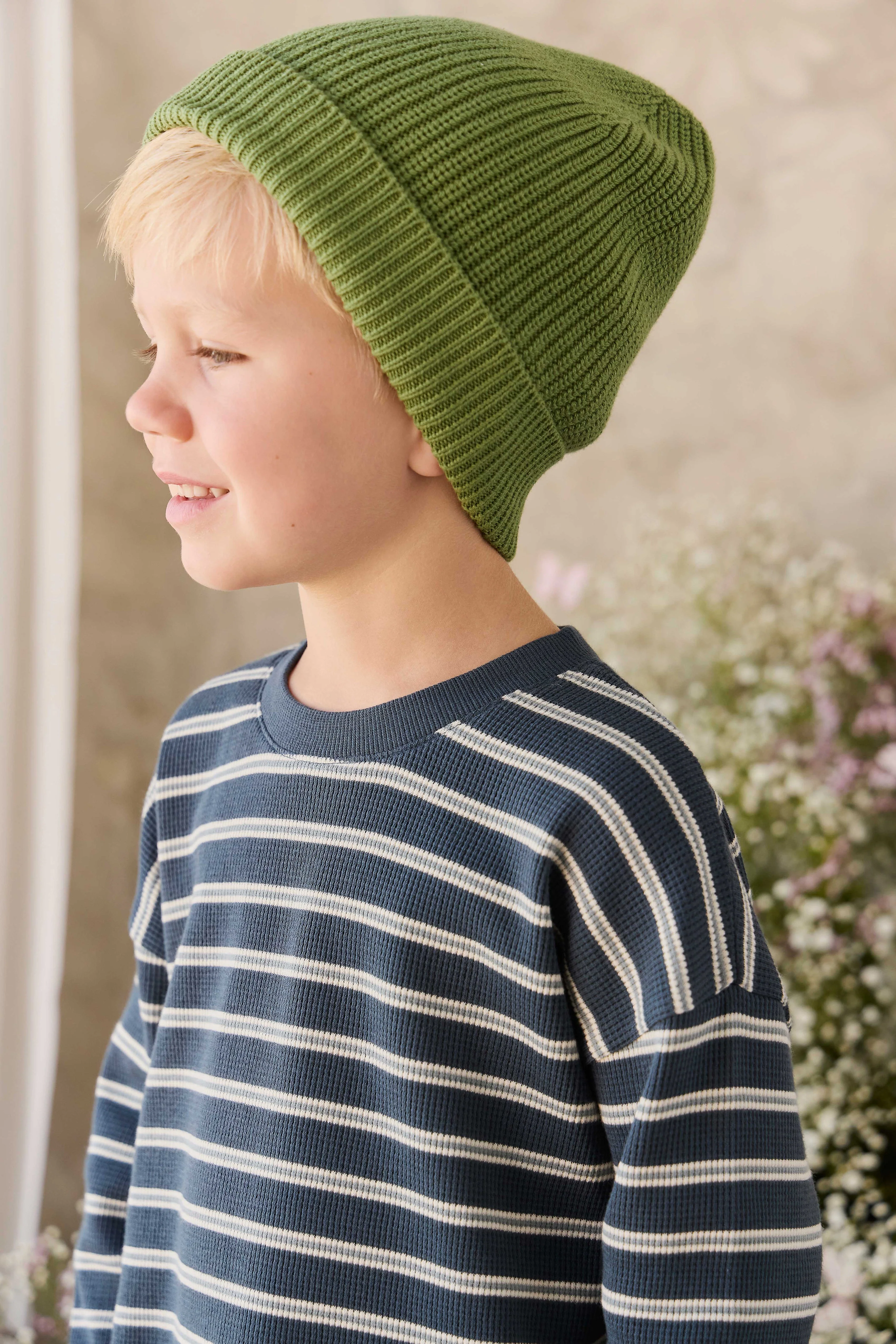 Organic Cotton Waffle Leith Long Sleeve Top - Dreamer Stripe Captain - Image 9