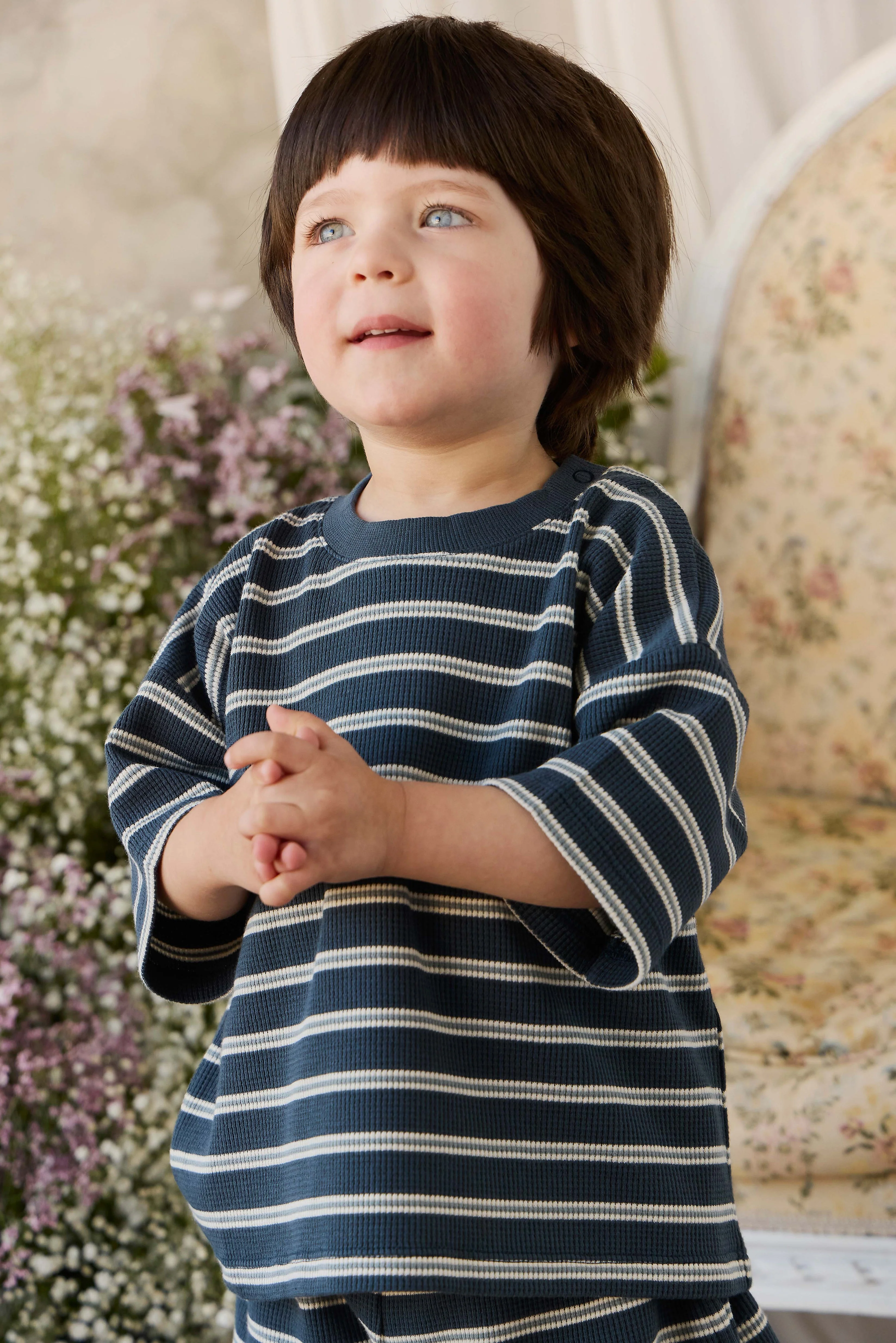 Organic Cotton Waffle Leith Tee - Dreamer Stripe Captain