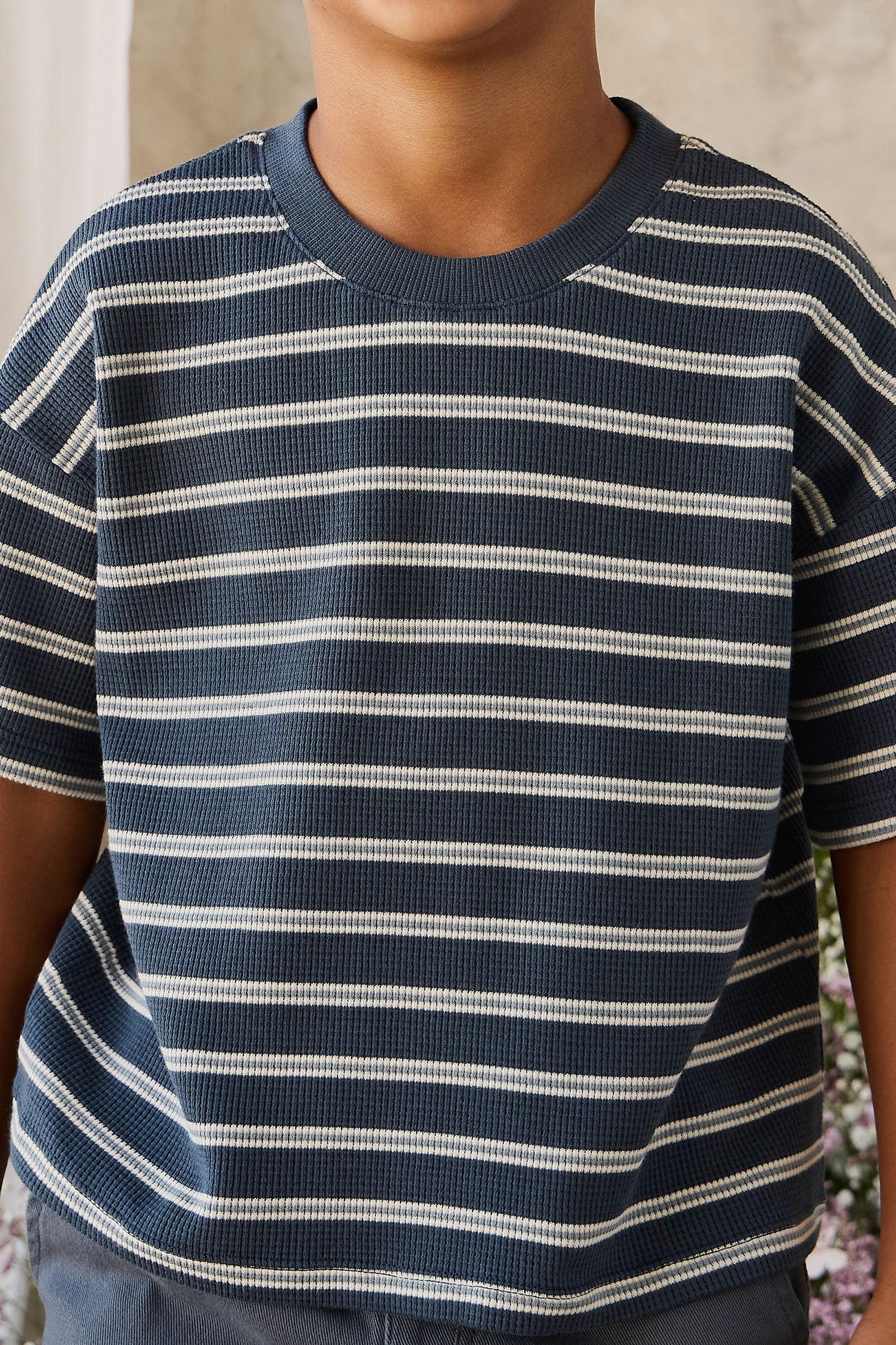 Organic Cotton Waffle Leith Tee - Dreamer Stripe Captain - Image 5
