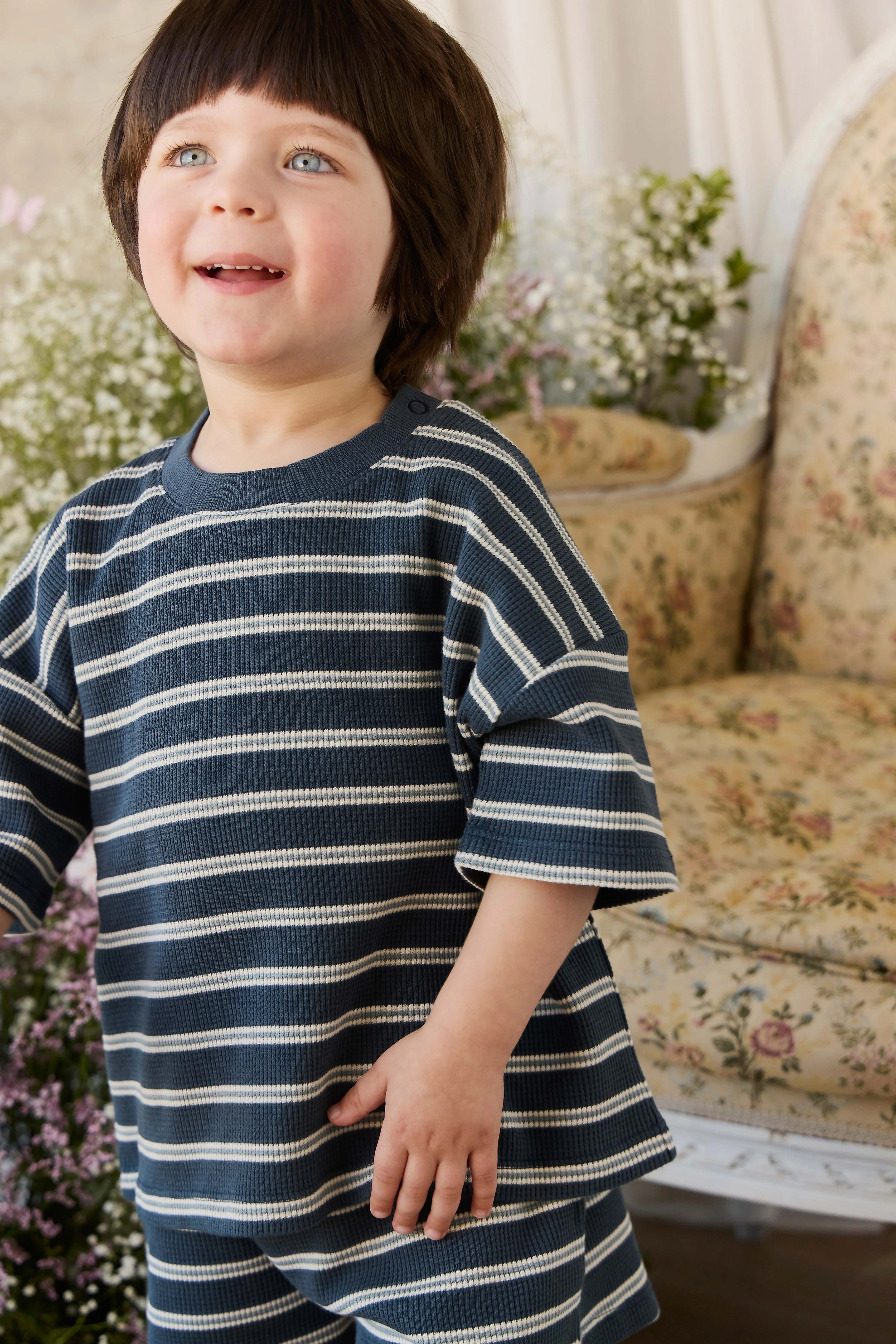 Organic Cotton Waffle Leith Tee - Dreamer Stripe Captain - Image 6