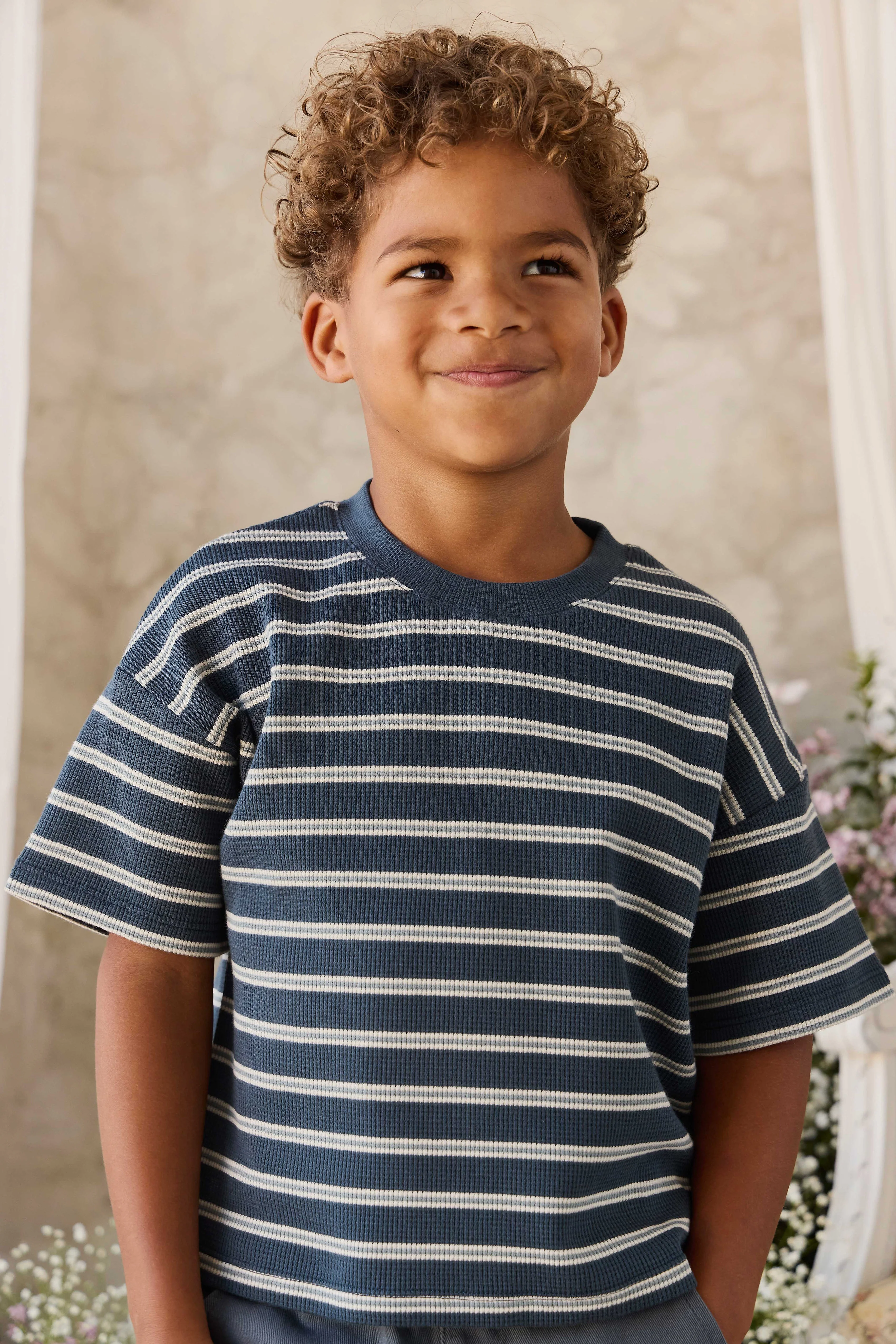 Organic Cotton Waffle Leith Tee - Dreamer Stripe Captain - Image 8