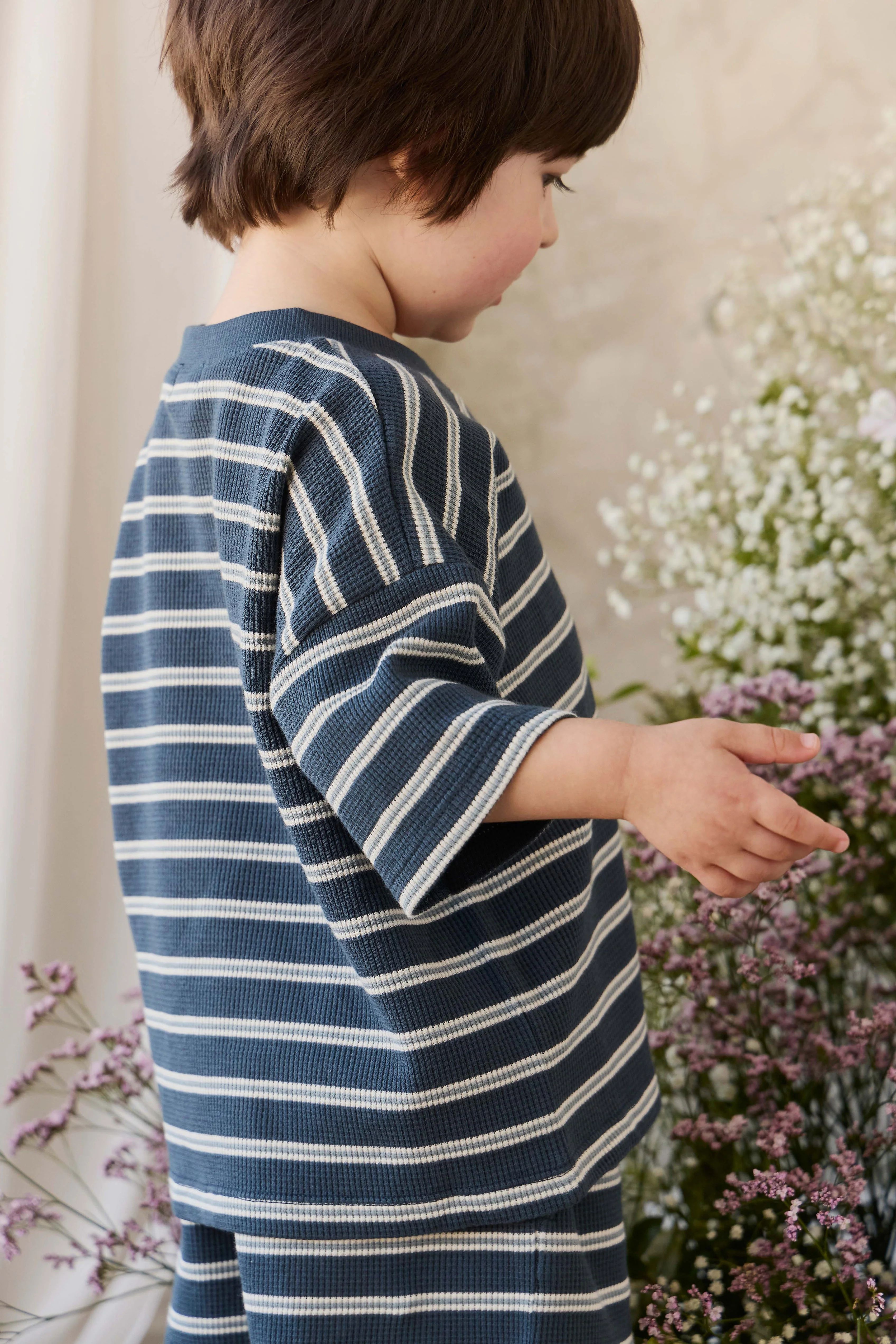 Organic Cotton Waffle Leith Tee - Dreamer Stripe Captain - Image 9