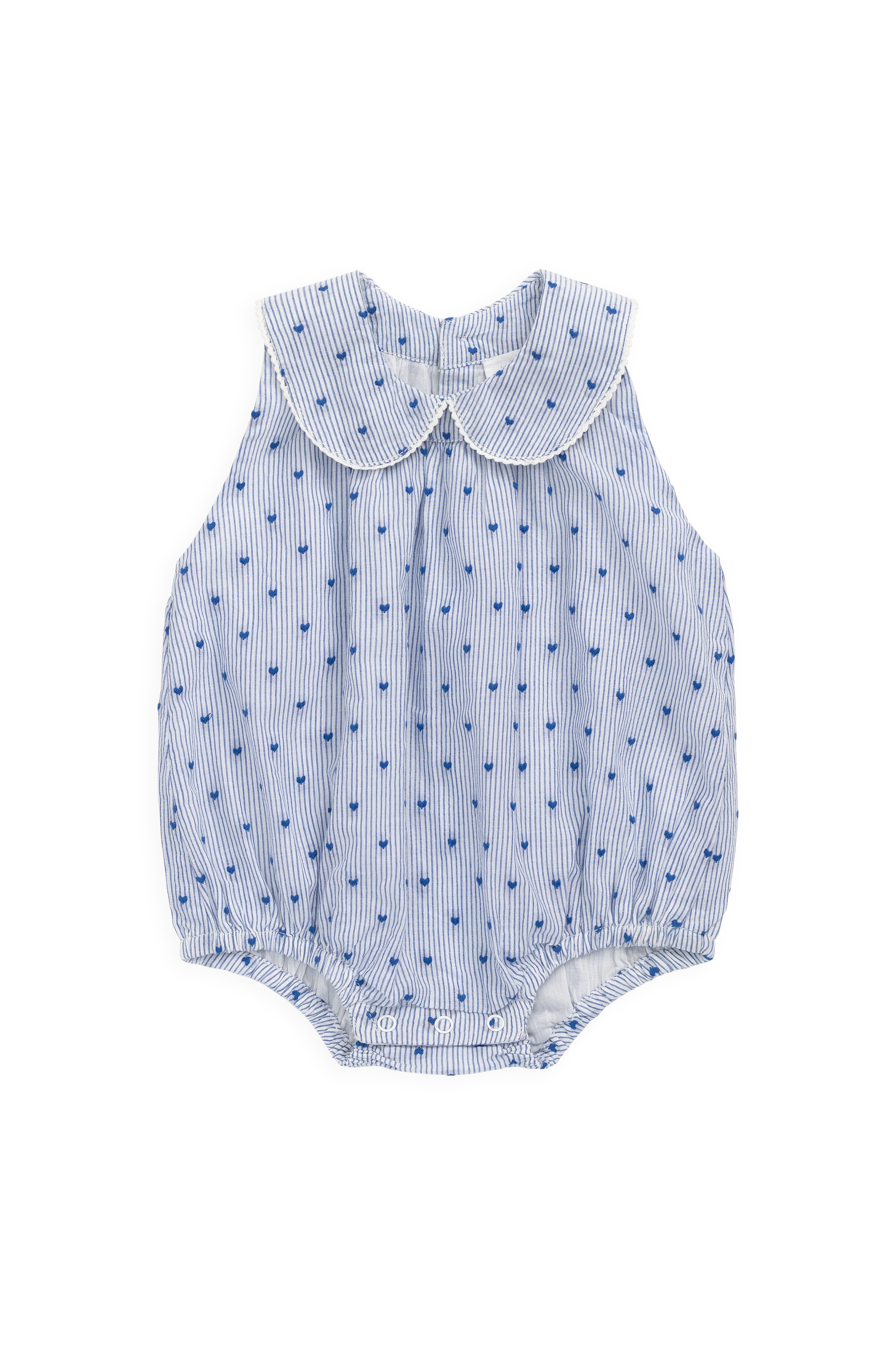 Organic Cotton Wisteria Playsuit - Mon Amour Stripe Indigo - Image 2