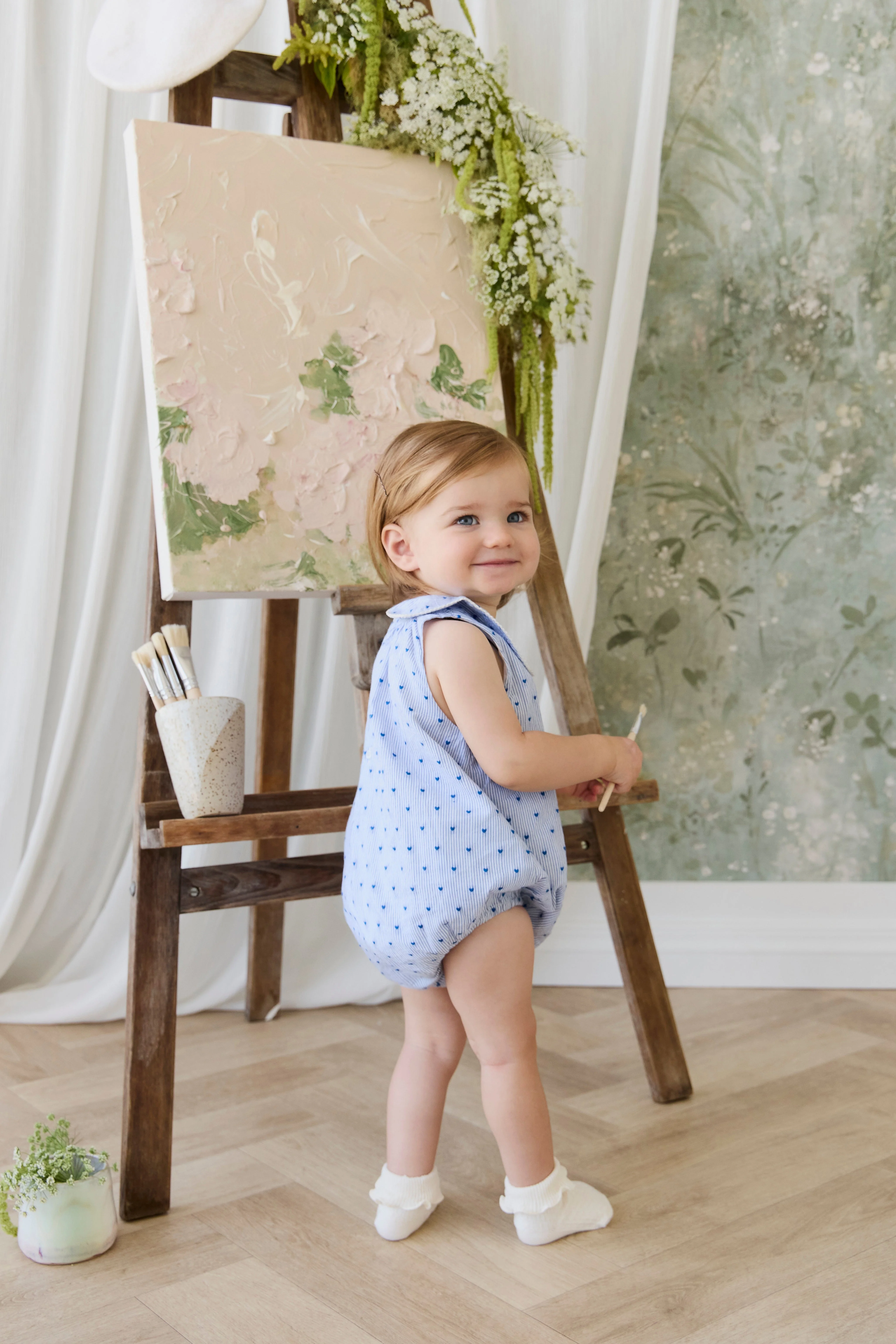 Organic Cotton Wisteria Playsuit - Mon Amour Stripe Indigo - Image 8