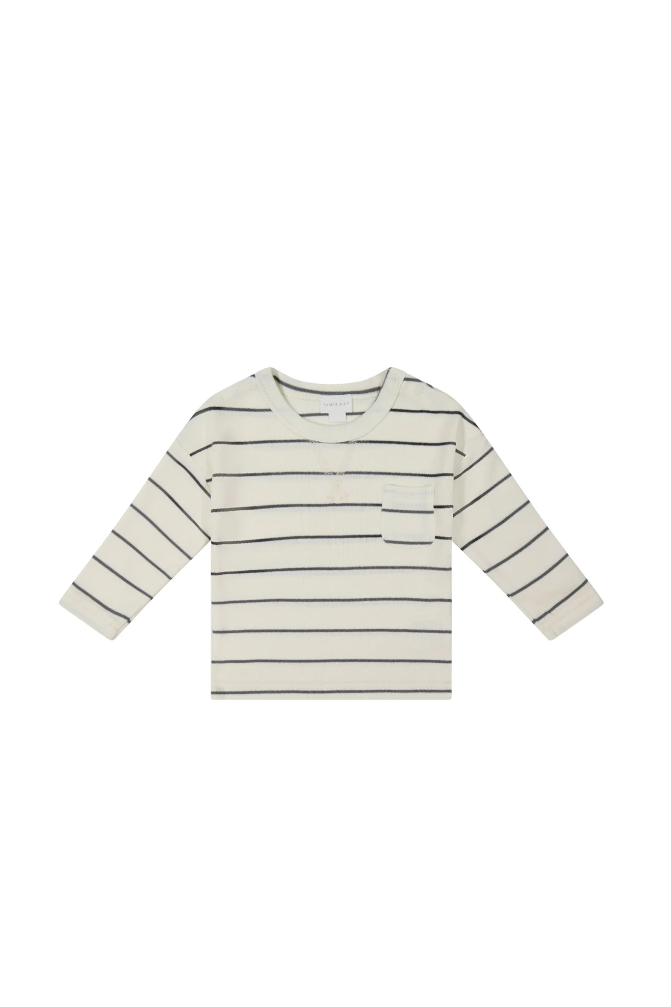 Pima Cotton Rocco Long Sleeve Top - Cloud/Moonstone Stripe