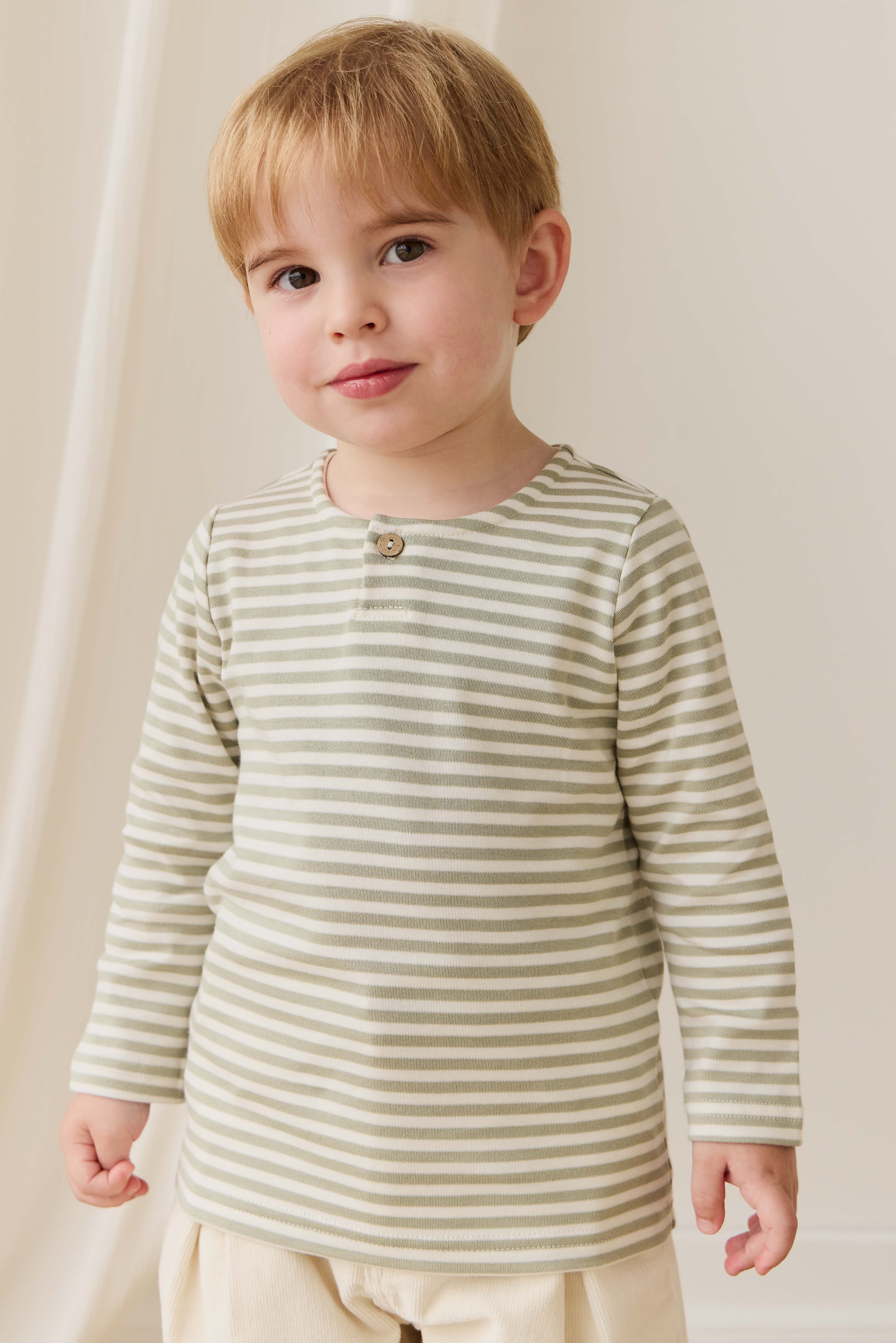 Pima Cotton Shae Top - Narrow Stripe Lichen / Cloud
