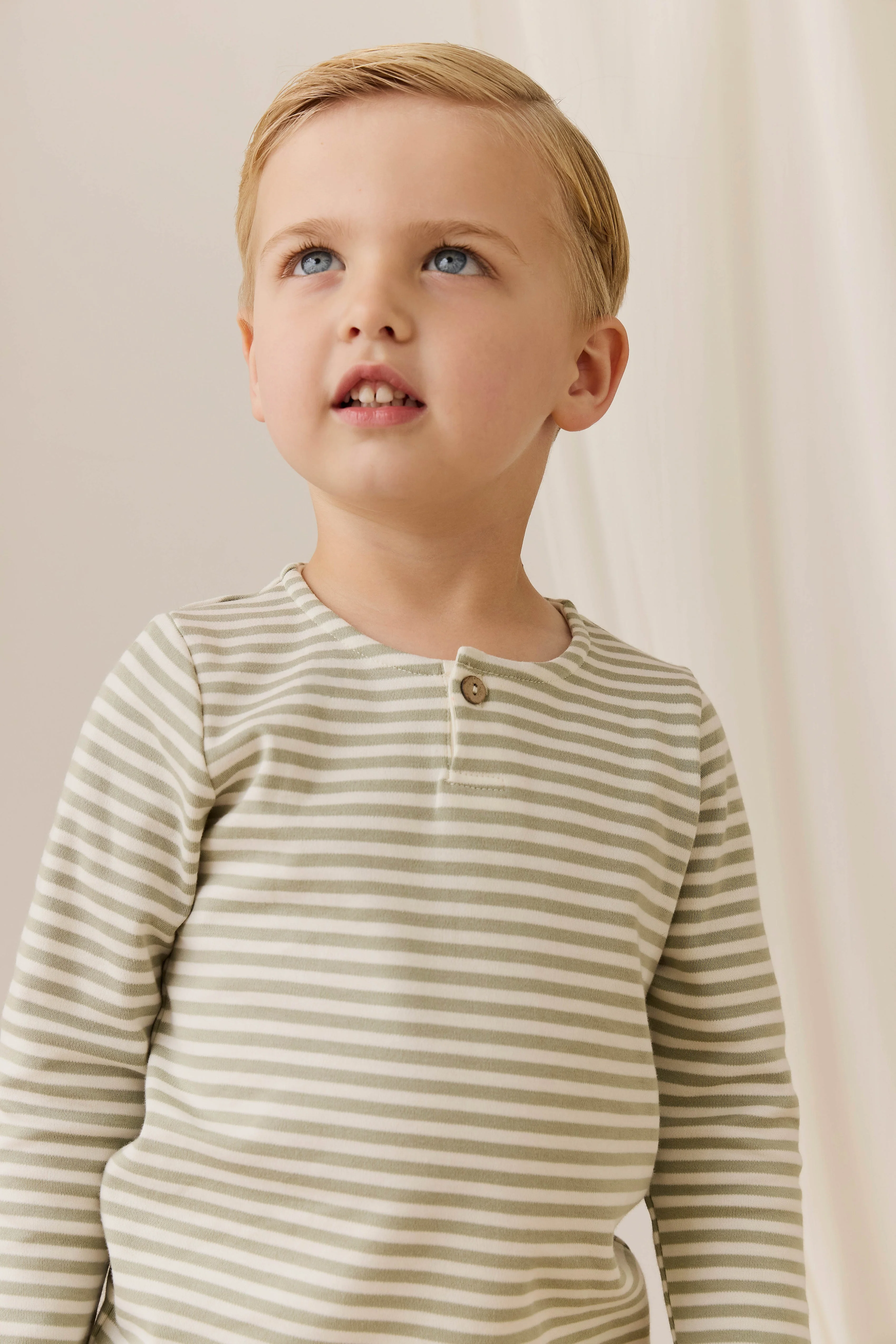 Pima Cotton Shae Top - Narrow Stripe Lichen / Cloud - Image 3