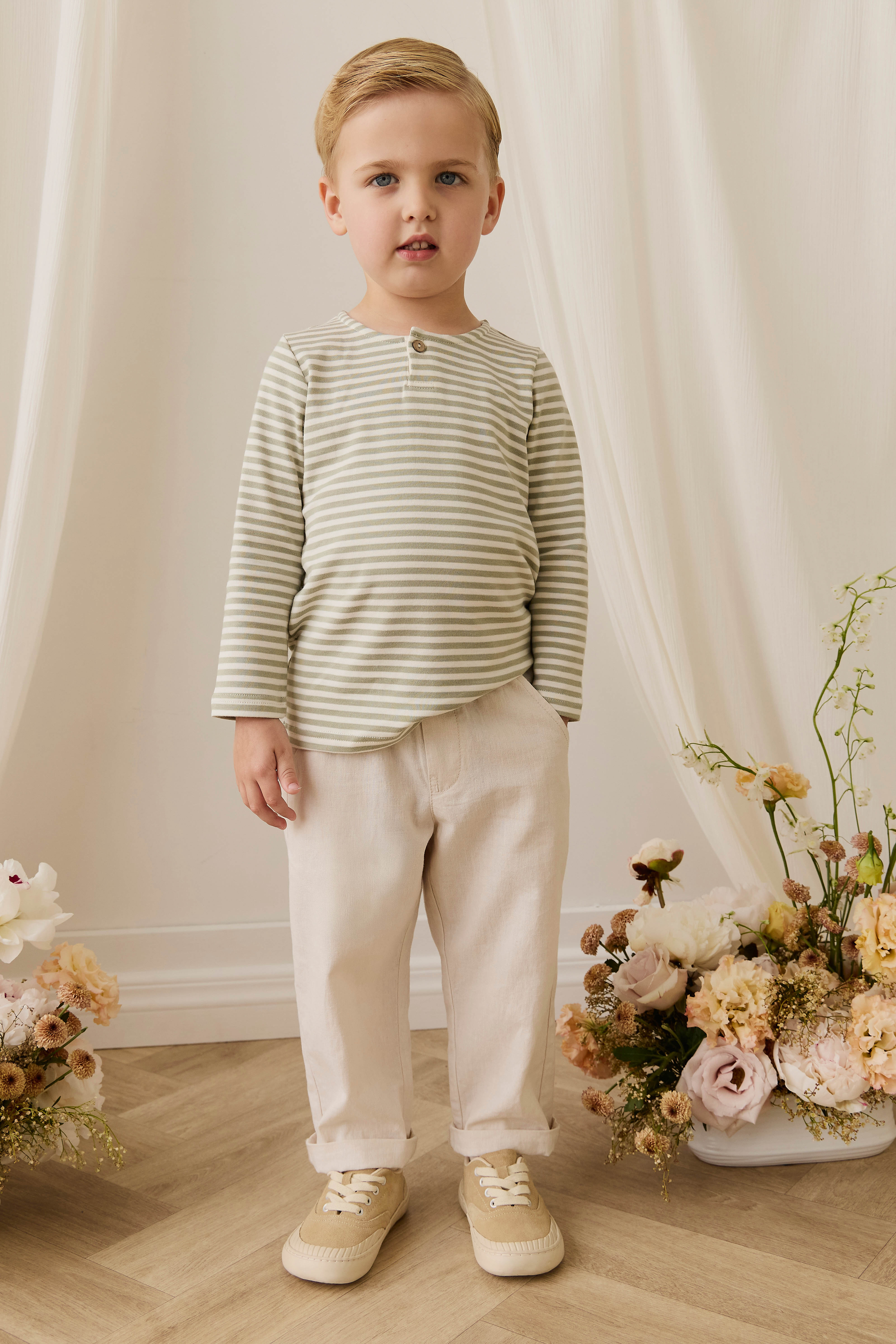 Pima Cotton Shae Top - Narrow Stripe Lichen / Cloud - Image 4