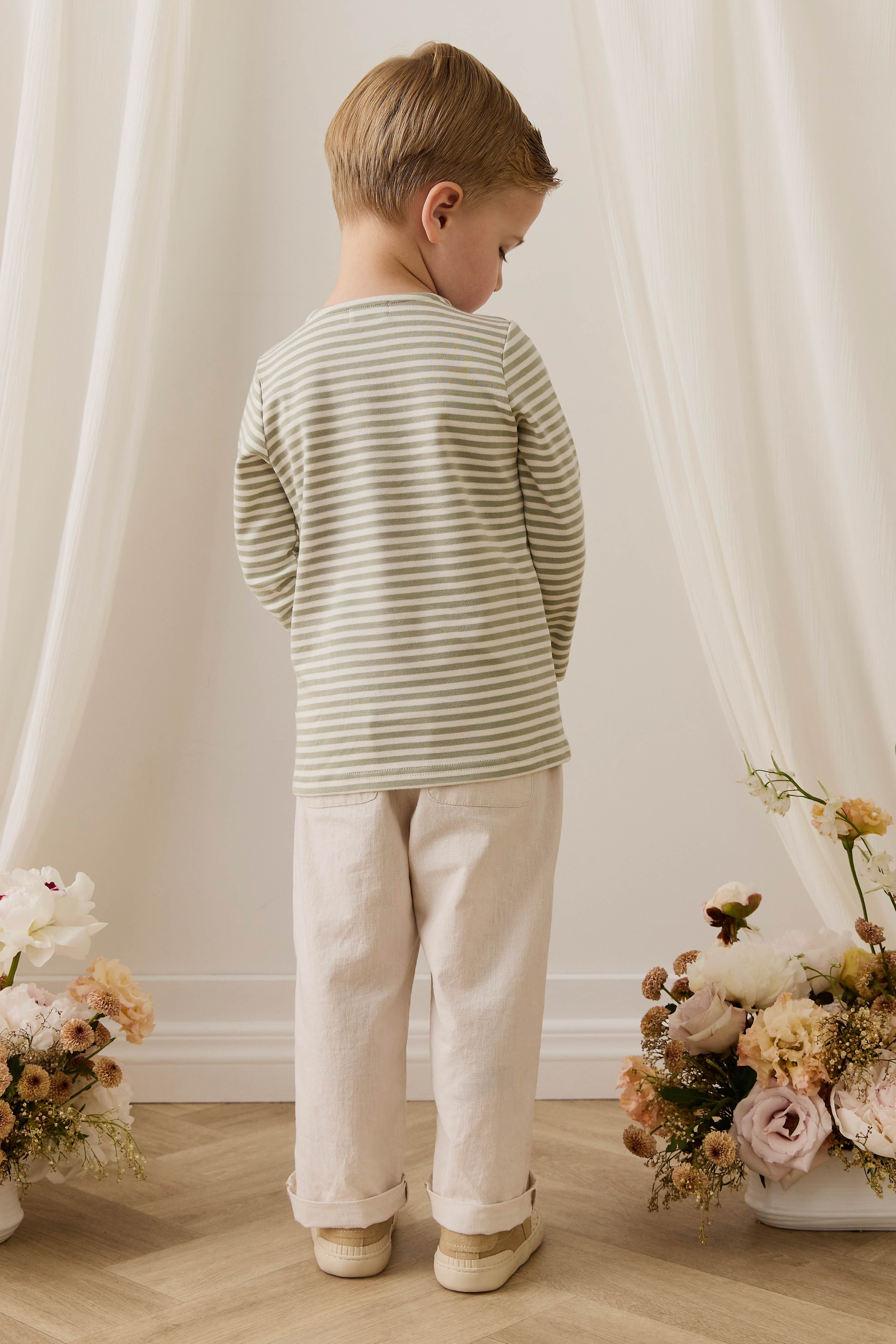 Pima Cotton Shae Top - Narrow Stripe Lichen / Cloud - Image 8