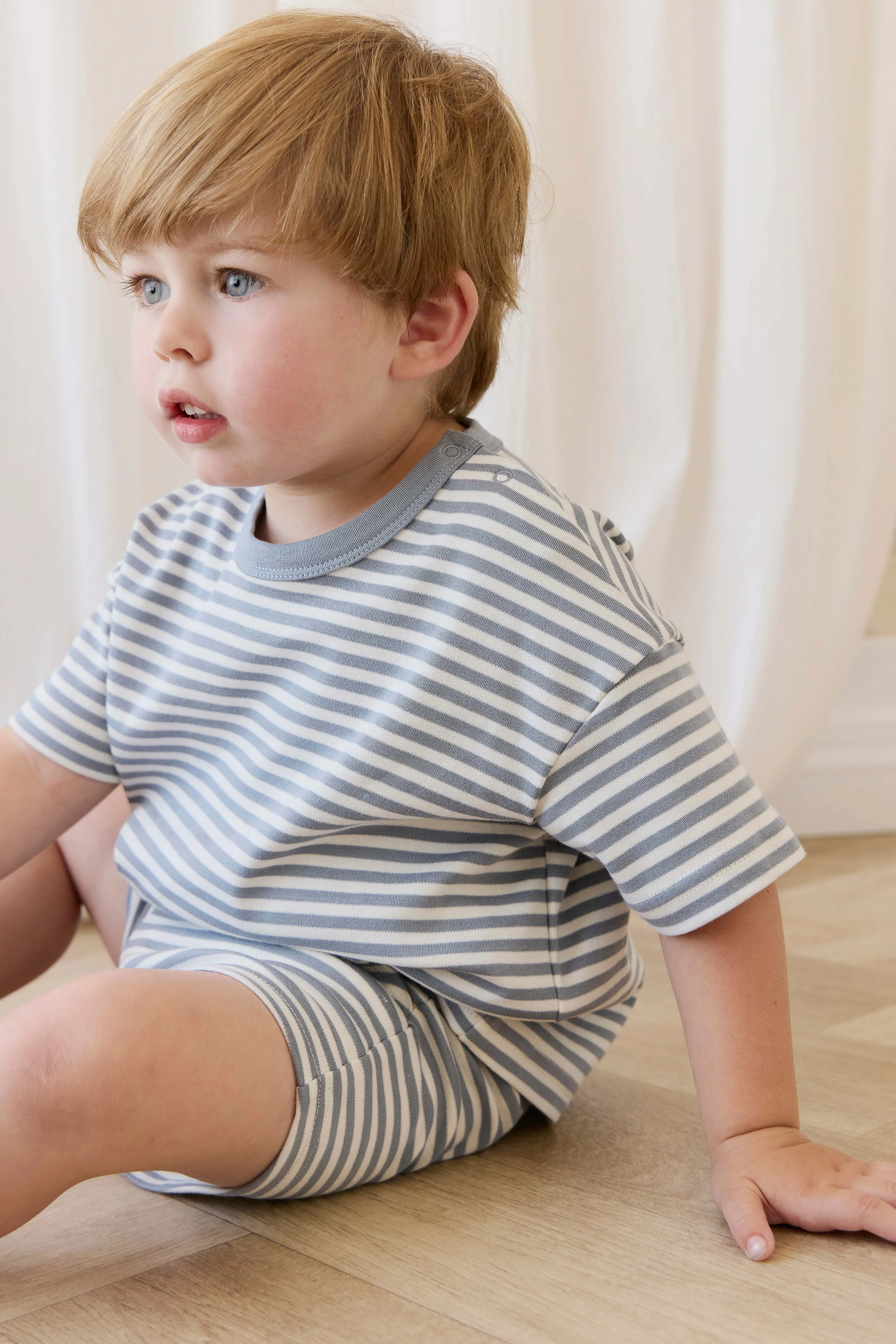 Pima Cotton Wesley Short-Narrow Stripe Dawn / Cloud - Image 3